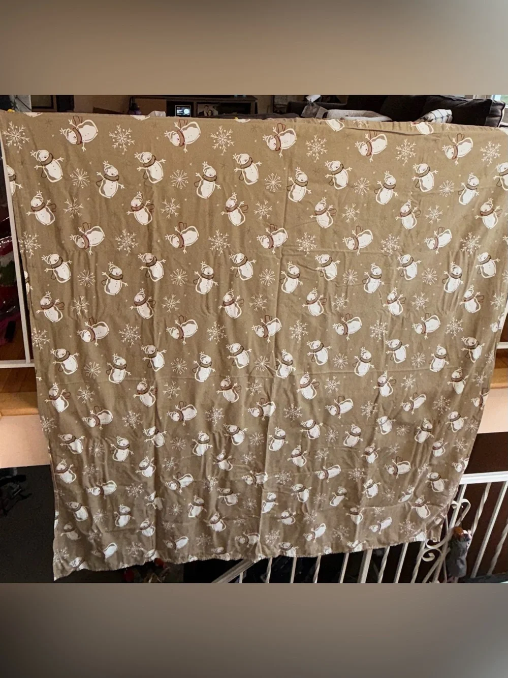 EUC snowmen winter themed cotton shower curtain standard size brown white red